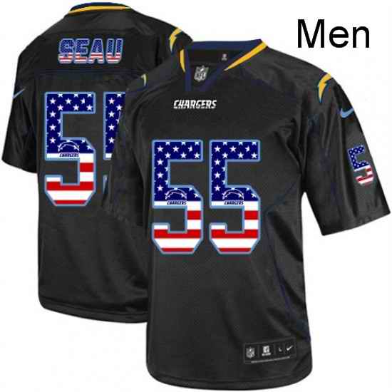 Men Nike Los Angeles Chargers 55 Junior Seau Elite Black USA Flag Fashion NFL Jersey